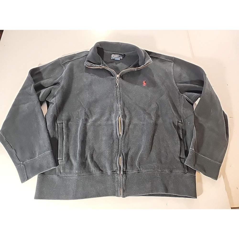 Vintage Polo by Ralph Lauren Knit Sweater Men Large Black Full Zip Pockets Pony‎